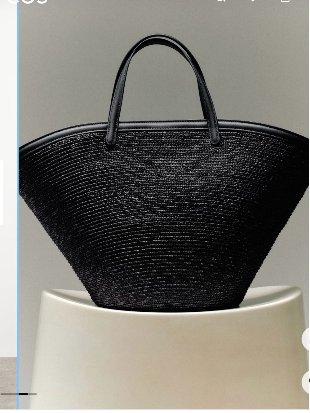COS SALTWATER Straw Tote Bag - Black - Fully Lined w/ Genuine Black Leather Trim - Picture 4 of 8